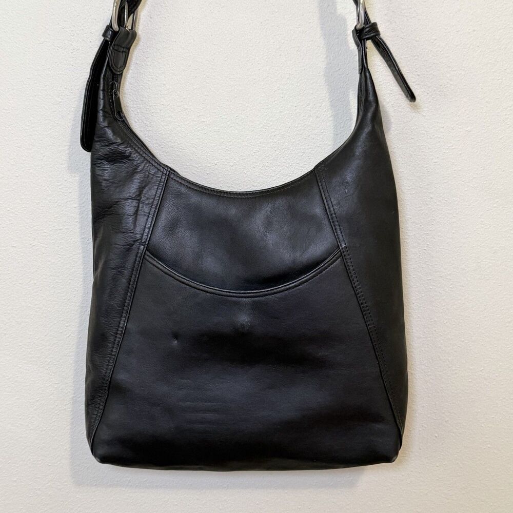 Vintage Curved Hobo Bag Purse Made in Colombia Black Genuine Leather